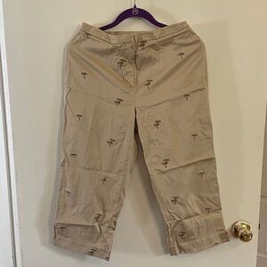 Women's Tan Capris with Palm Tree Print